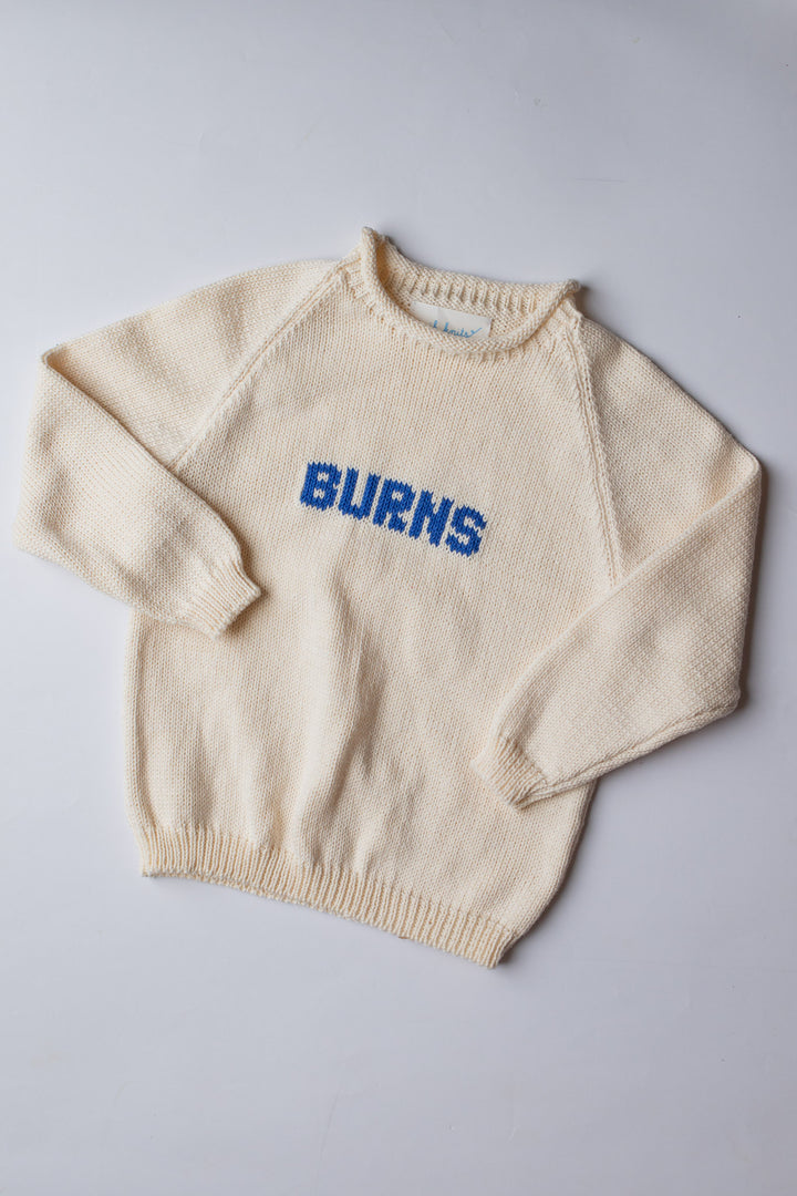 Name Sweater | Natural with Royal Blue