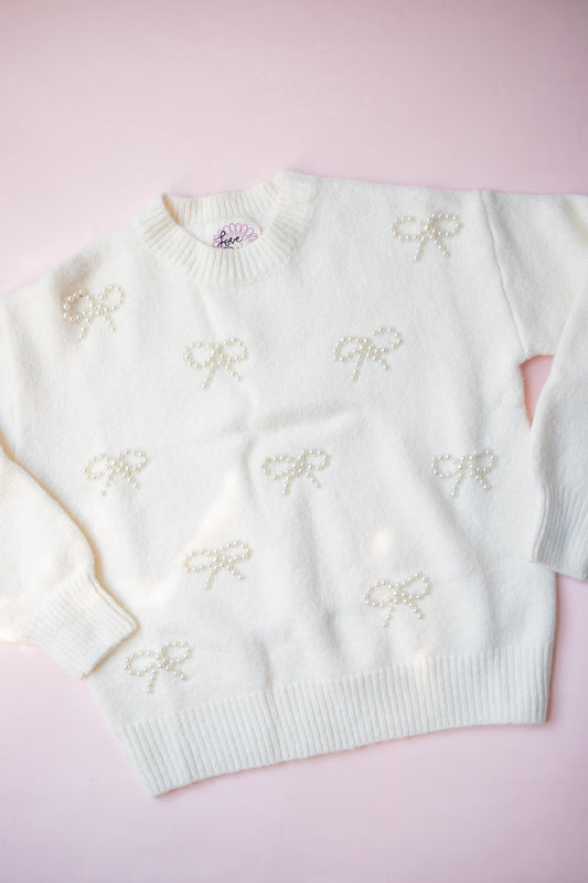 Pearl Bow Crew Neck Sweater | Ivory
