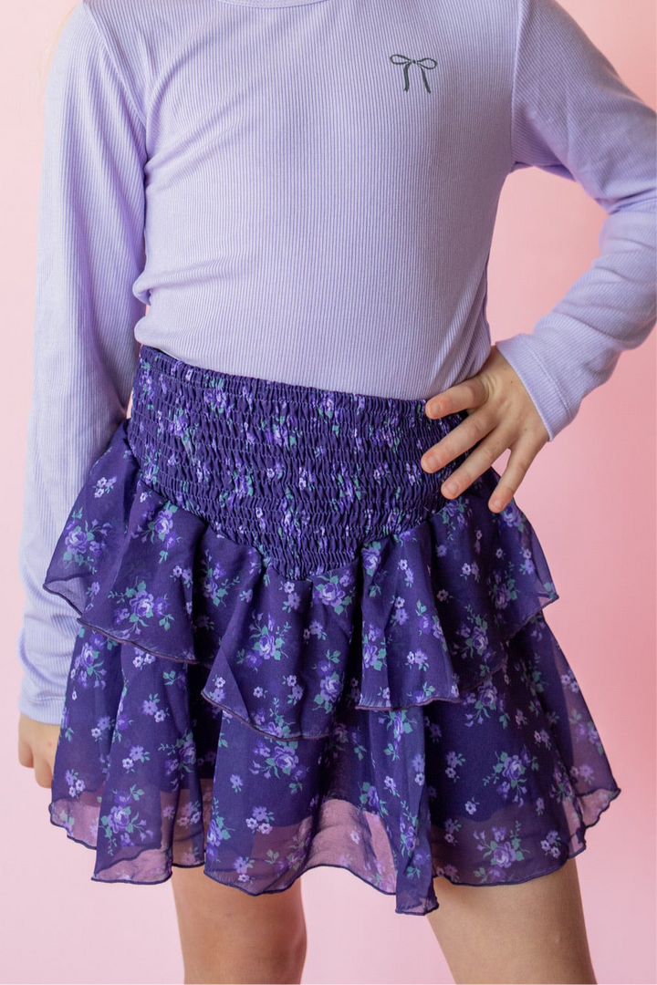 Chiffon Tiered Skirt | Purple Floral