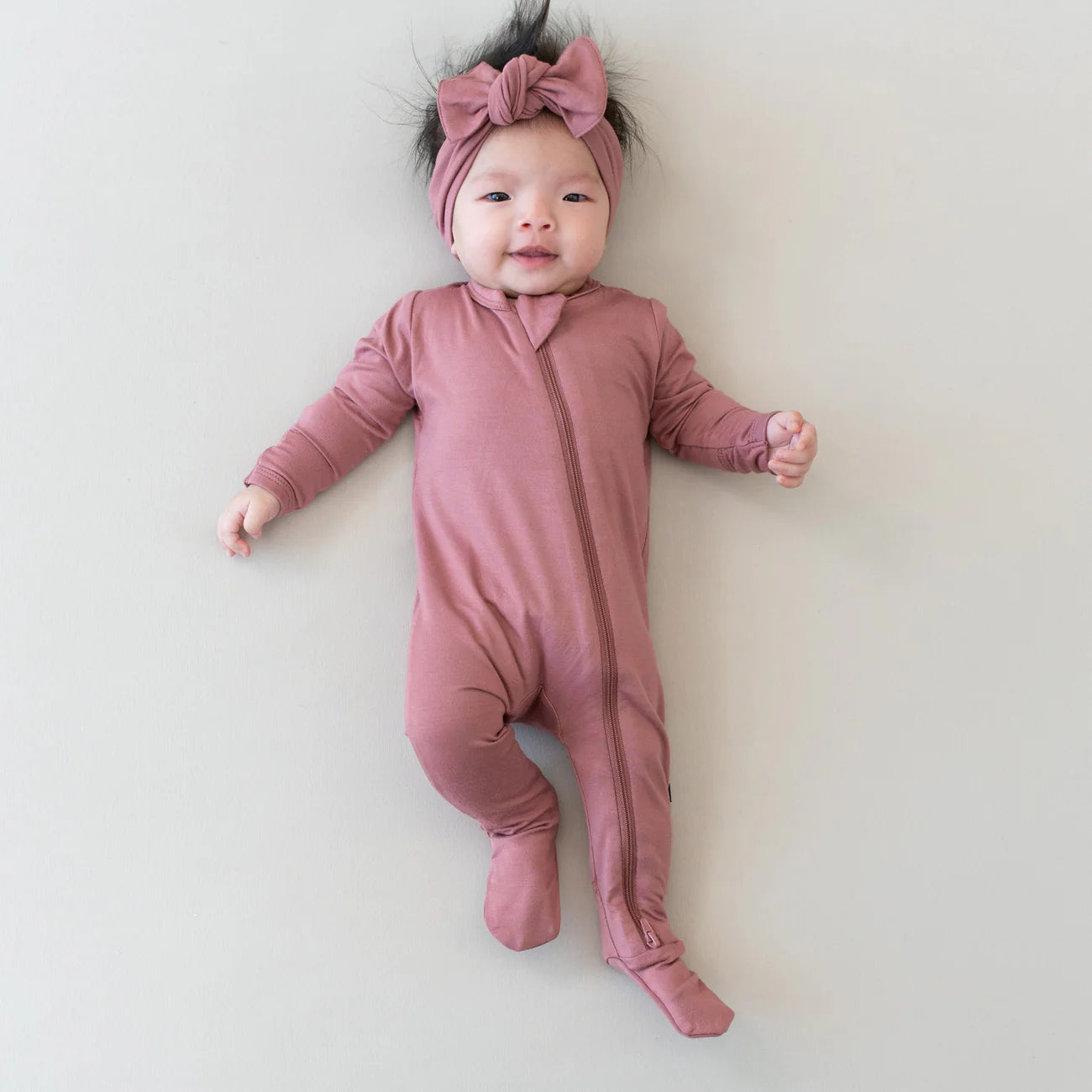 Kyte Baby Zippered Bamboo Footie | Dusty Rose