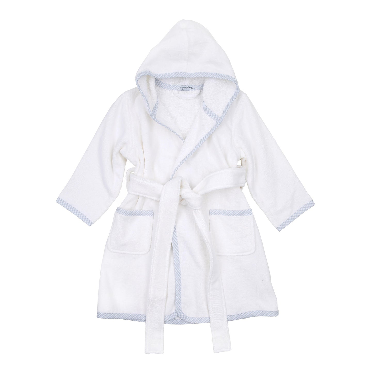 Essentials Gingham Trim Bathrobe | White/Blue