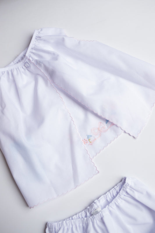 Bows & Blooms Embroidered Diaper Set | White