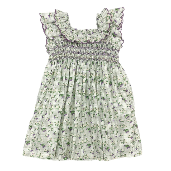 Blackberry Floral Gingham Dress-Green