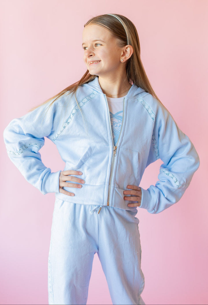 Crochet Detail Zip Sweatshirt | Aqua