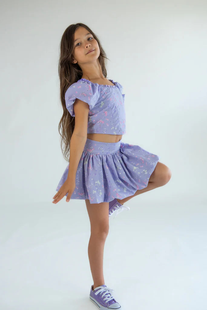 Bubble Sleeve Skirt | Pastel Purple Floral