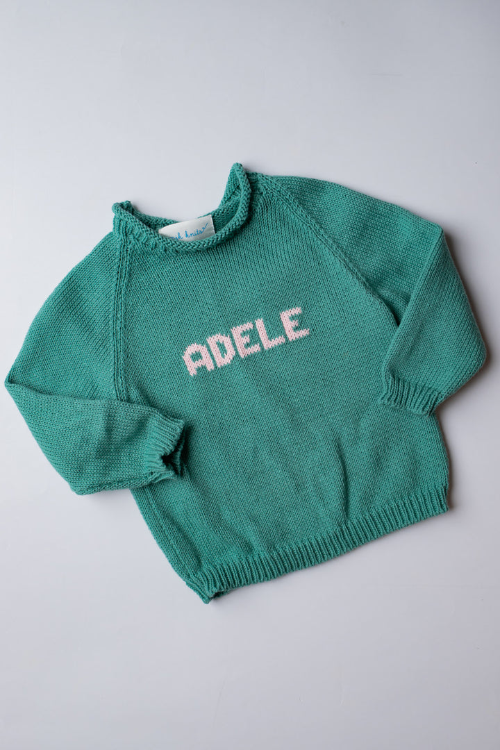 Name Sweater | Light Green with Light Pink