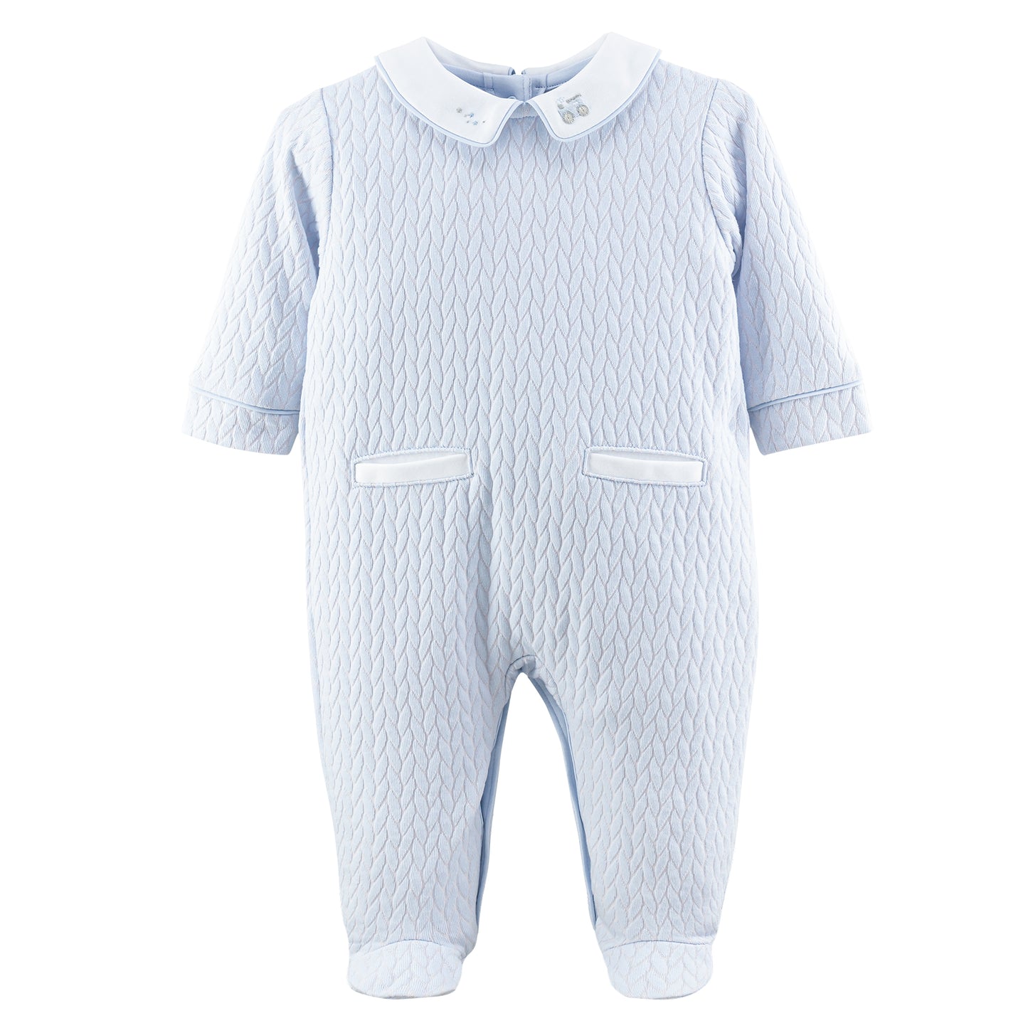 Embroidered Collar Braided Footie | Blue