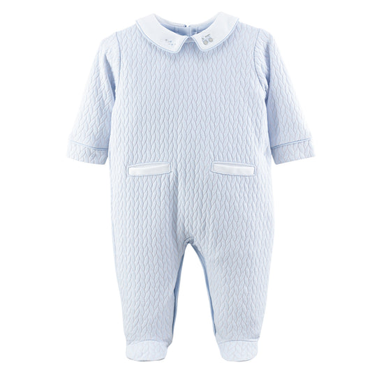 Embroidered Collar Braided Footie | Blue