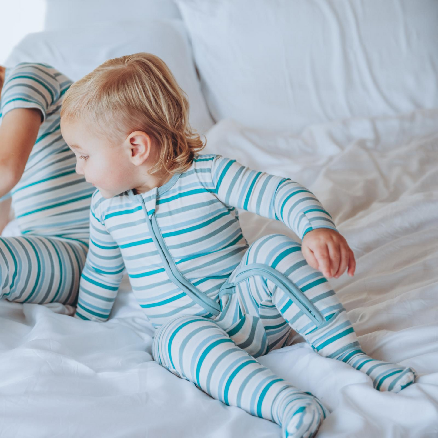 Print 2 Way Zipper Footie | Lakeside Stripe