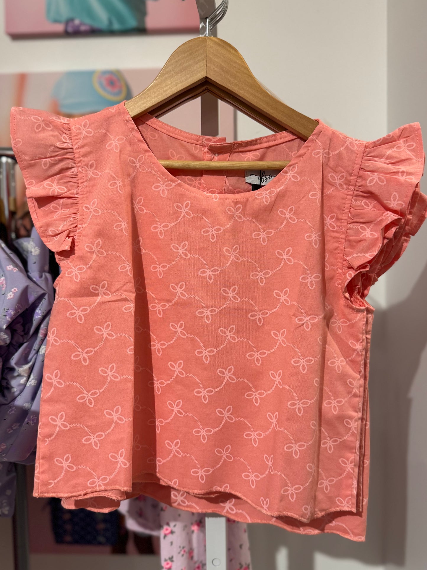 Printed Ruffle Sleeve Top | Pink