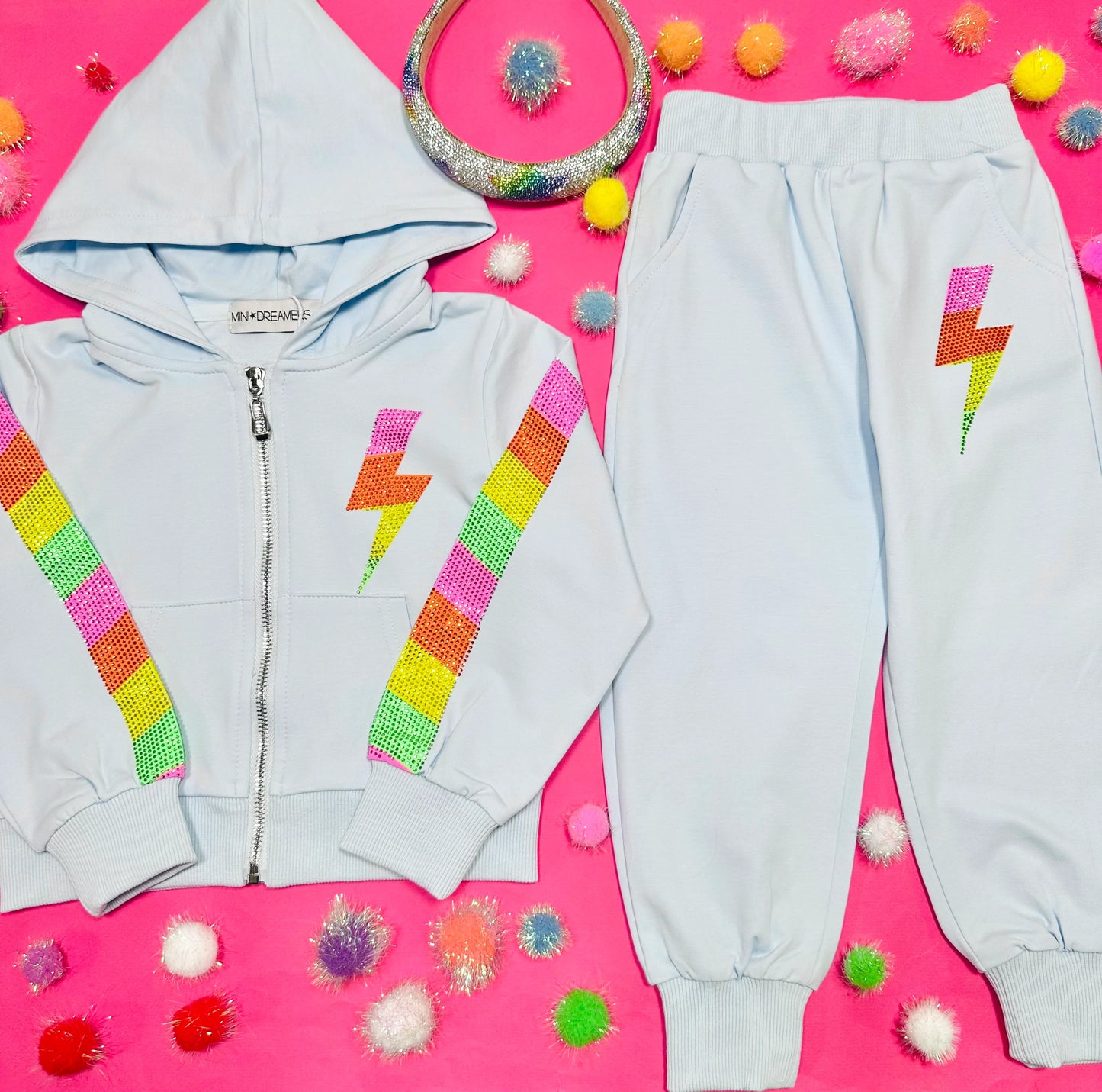 Miley Crystal Bolt Zip Up Hoodie and Sweatpant Set