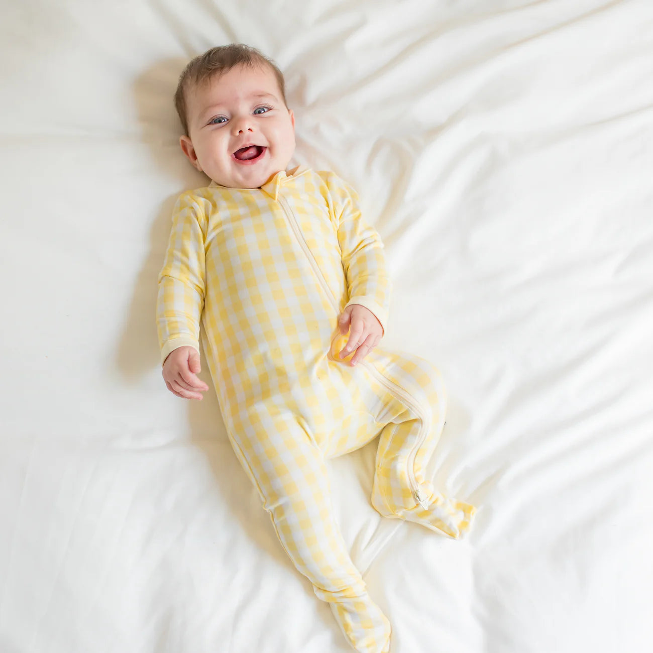 Kyte Baby Zippered Bamboo Footie | Gingham Chamomille