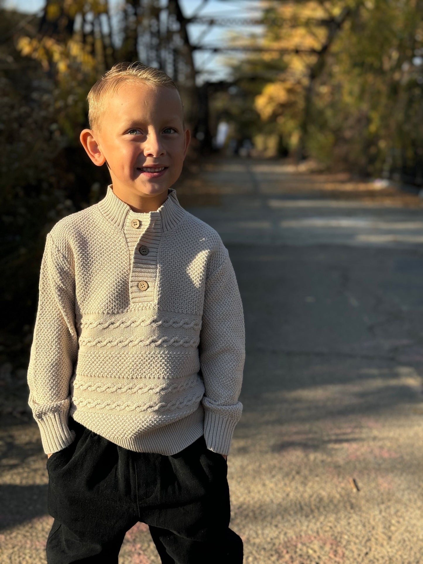 Cable Henley Sweater | Beige