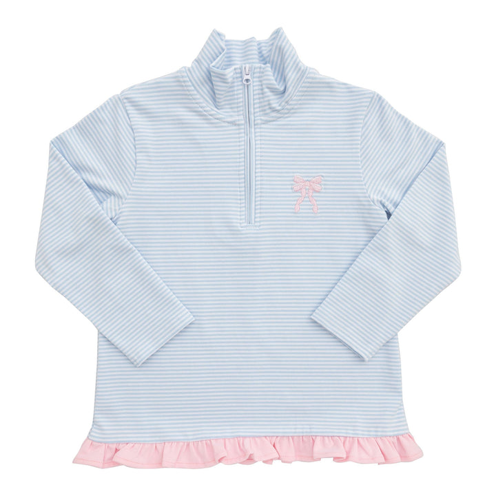 1/4 Zip Ruffle Pullover | Pink Bow
