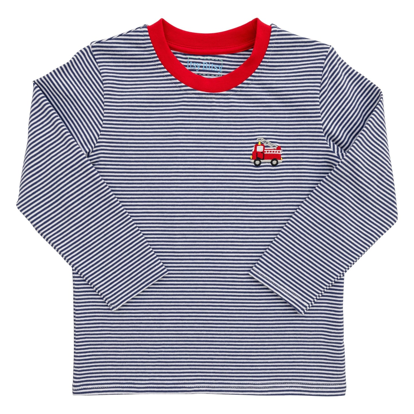 Striped Fire Truck Embroidered Shirt