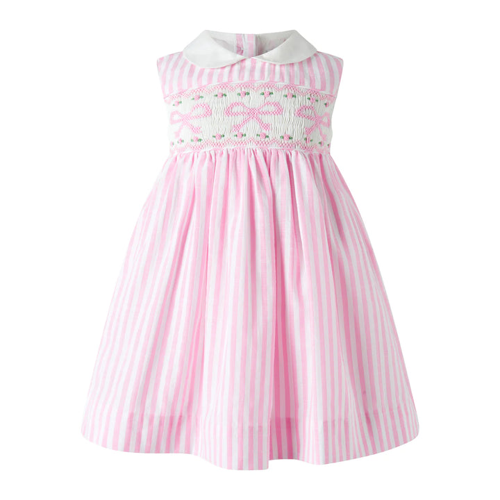 Bow Smocked Striped Dress & Bloomers