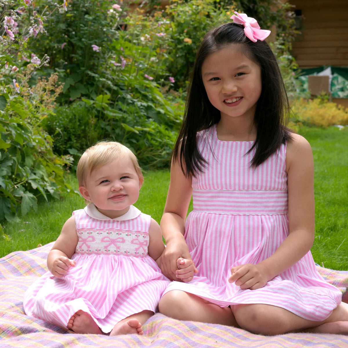 Bow Smocked Striped Dress & Bloomers