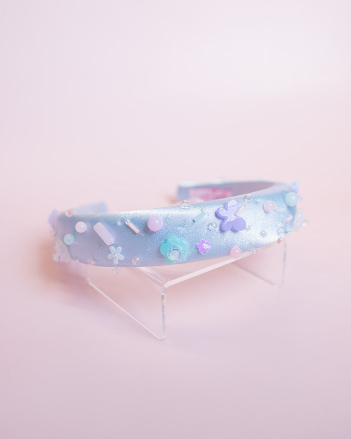 Beaded Silk Padded Headband | Baby Blue