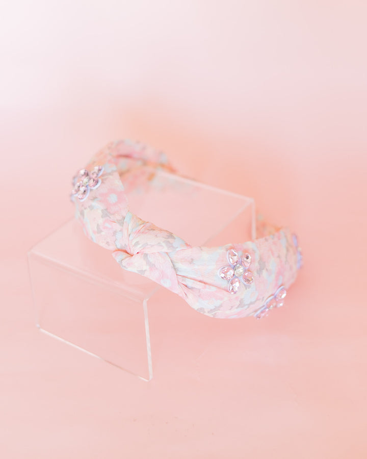 Floral Crystal Knot Headband | Pink