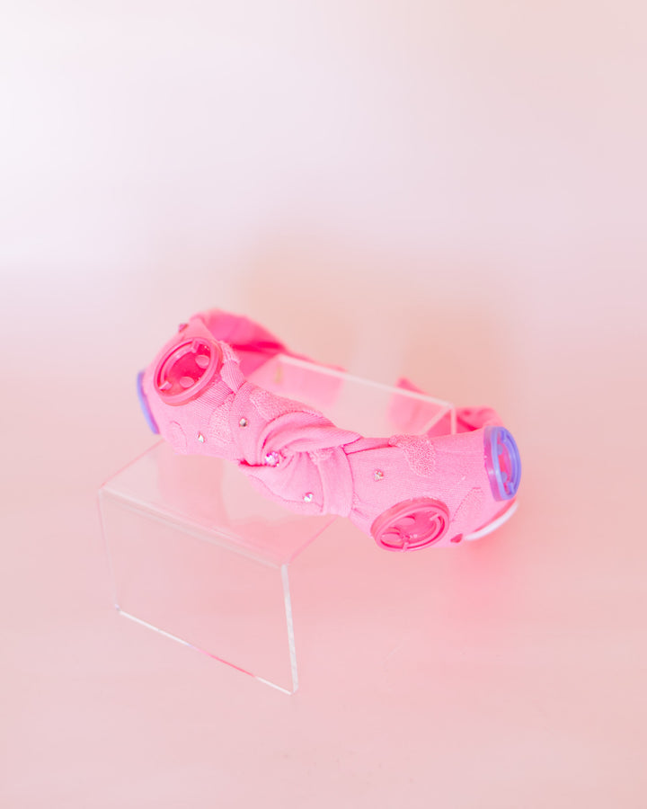 Heart Smile Charm Knot Headband | Hot Pink