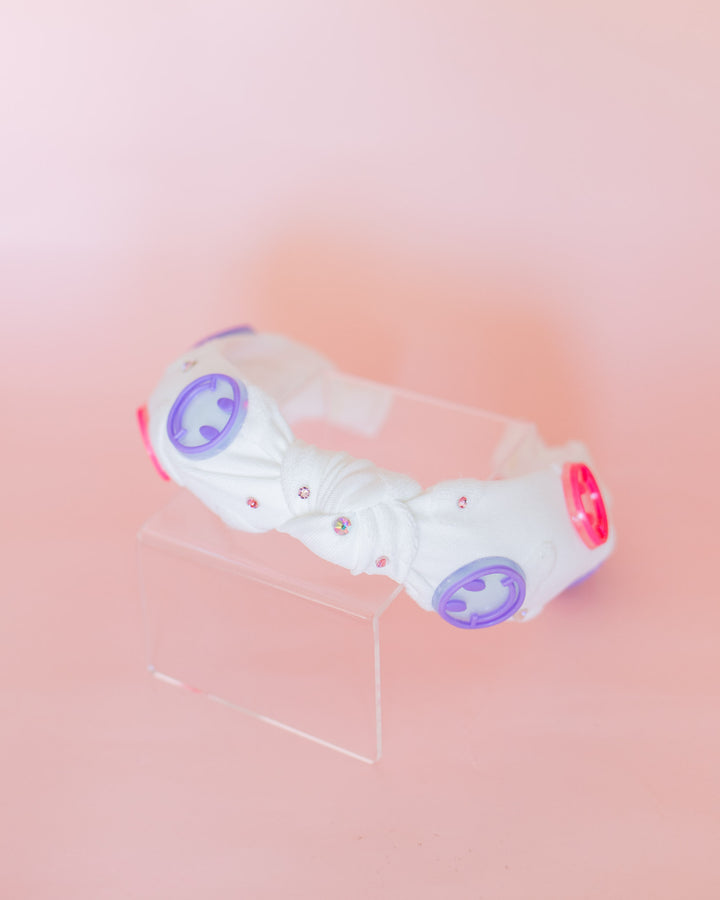 Heart Smile Charm Knot Headband | White