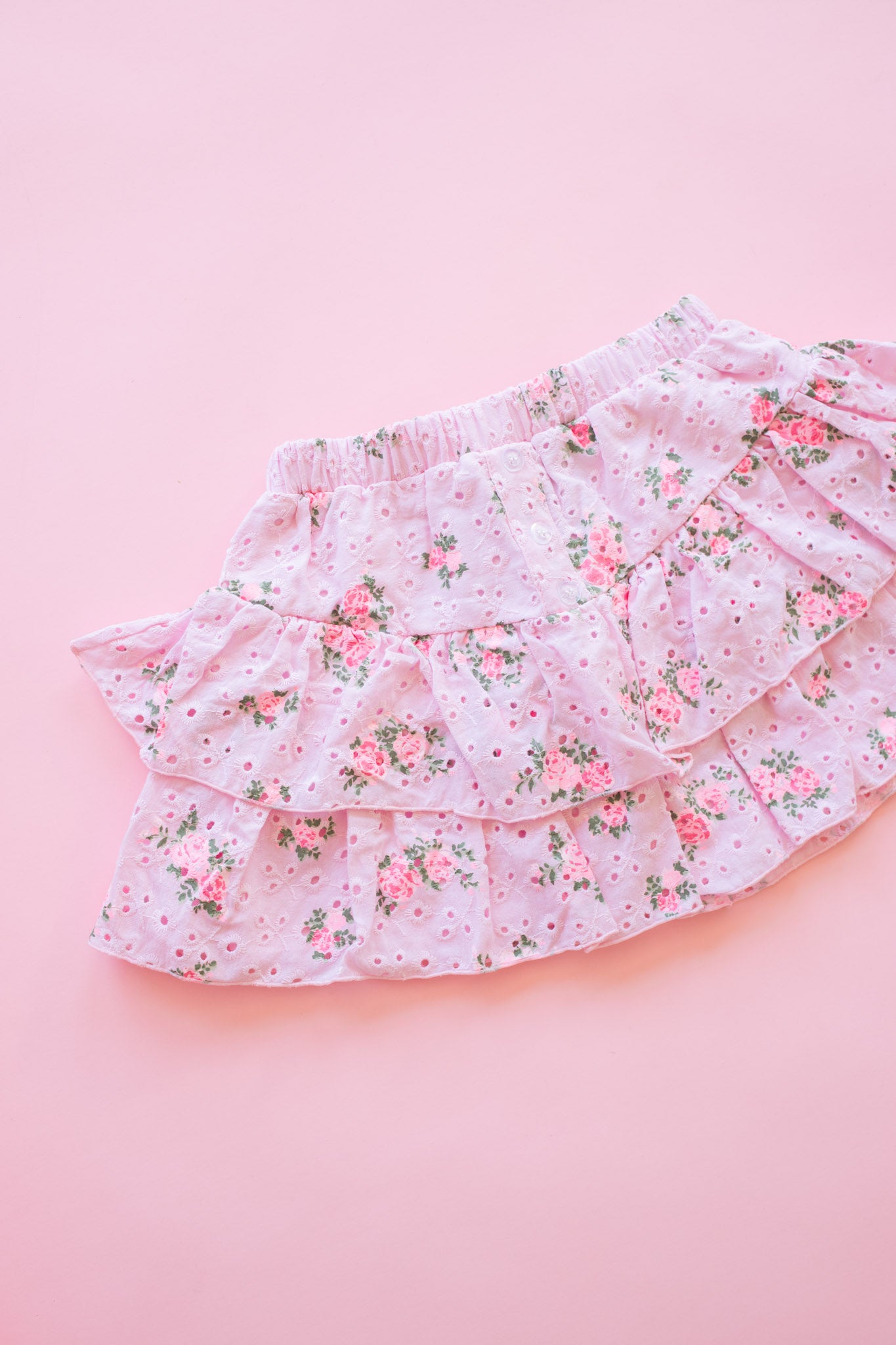 Eyelet Tiered Skirt | Pink Cabbage Rose