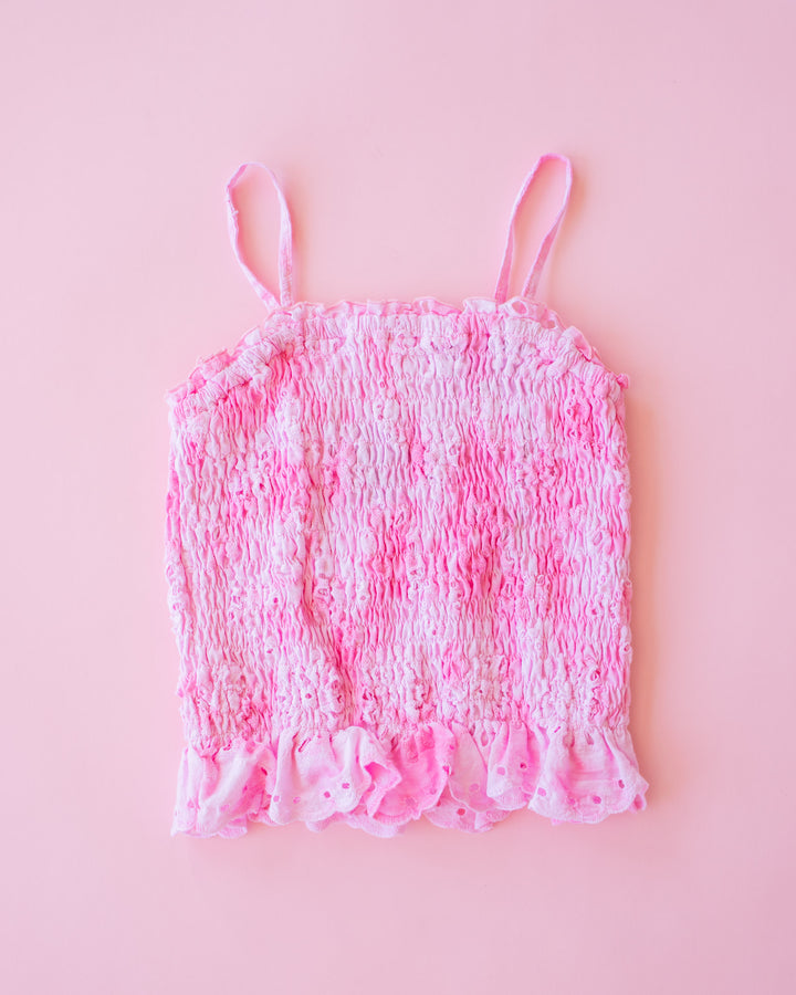 Smocked Eyelet Tank | Pink Tie Dye
