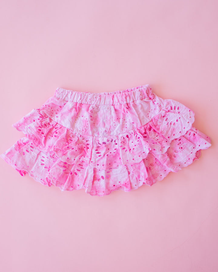 Eyelet Tiered Skirt | Pink Tie Dye