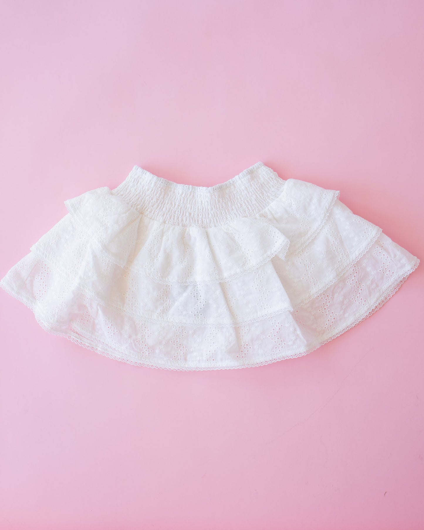 Smocked Ruffle Skirt I White
