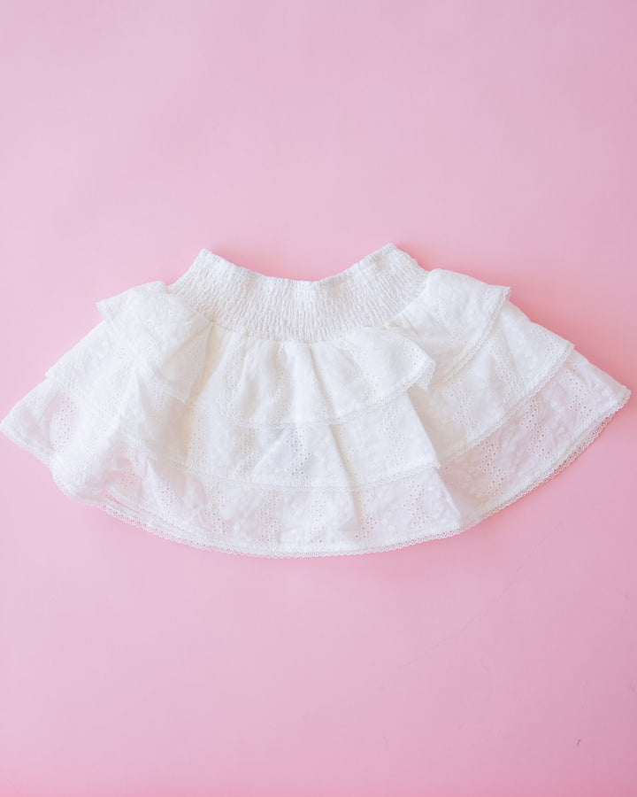Smocked Ruffle Skirt I White