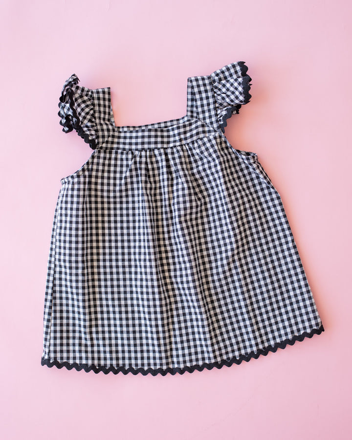 Ruffle Sleeve Tank | Black Gingham