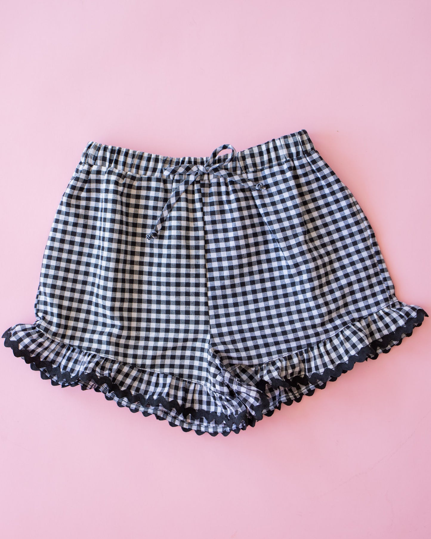 Lace Trim Shorts | Black Gingham