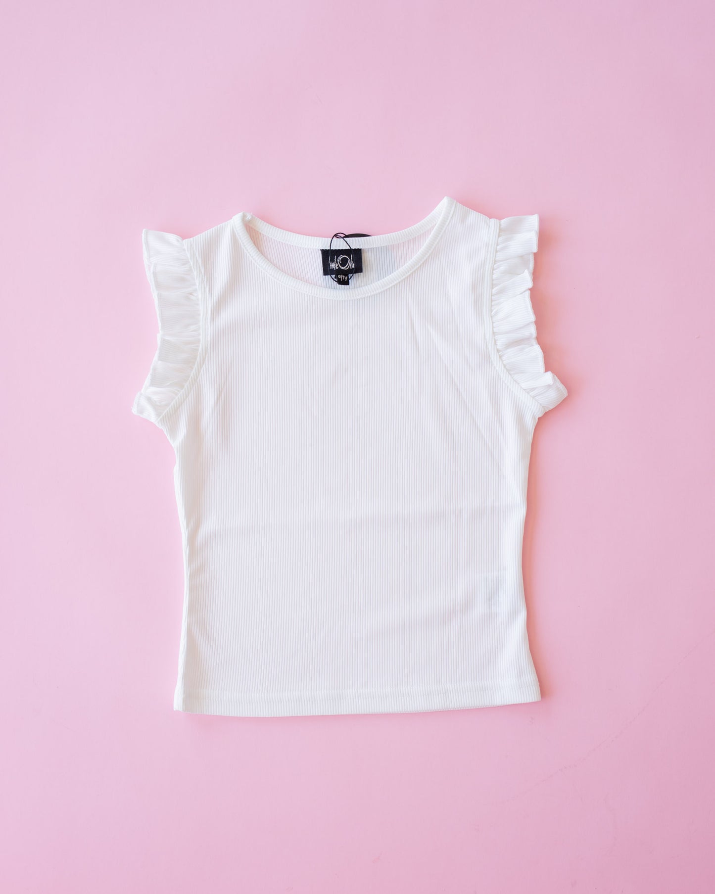Rib Flutter Sleeve Top I White