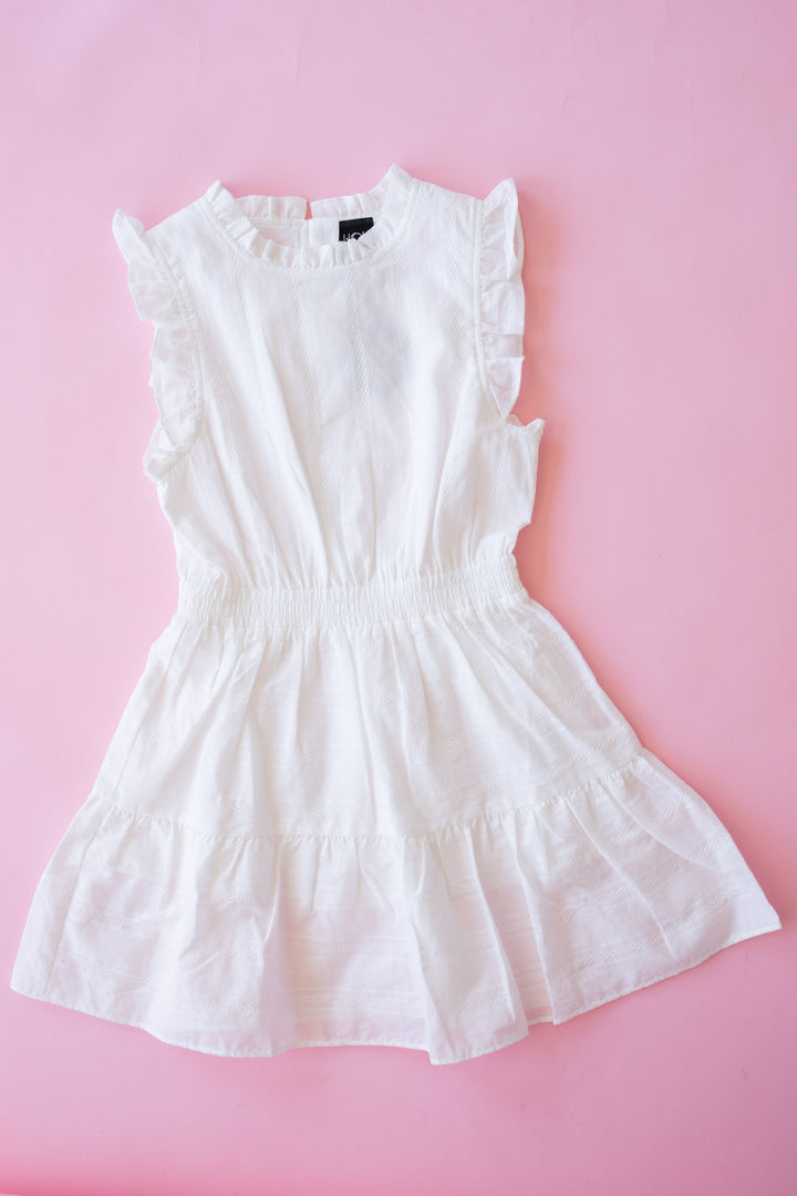Ruffle Shoulder Sleeveless Dress I White