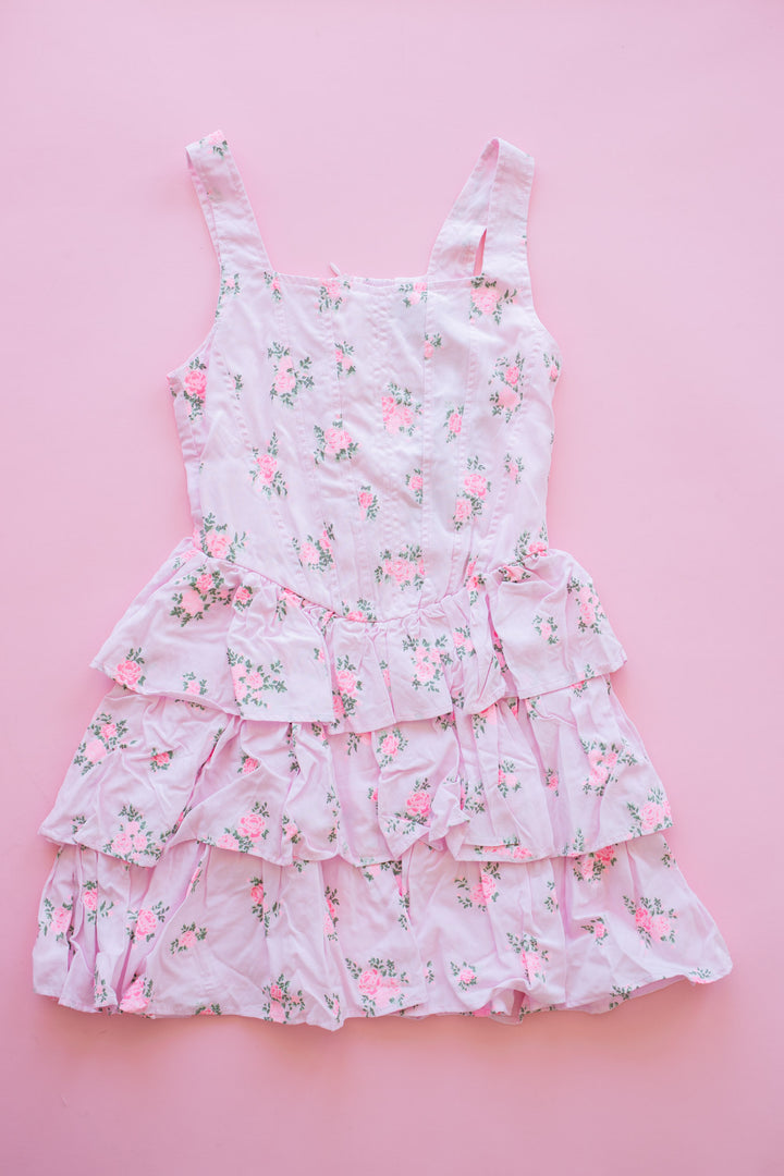 Tiered Dress | Pink Cabbage Rose