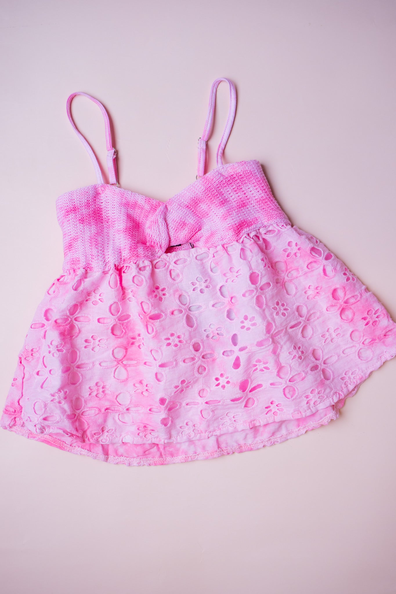 Knit and Eyelet Combo Top | Pink Cloud Tie Dye