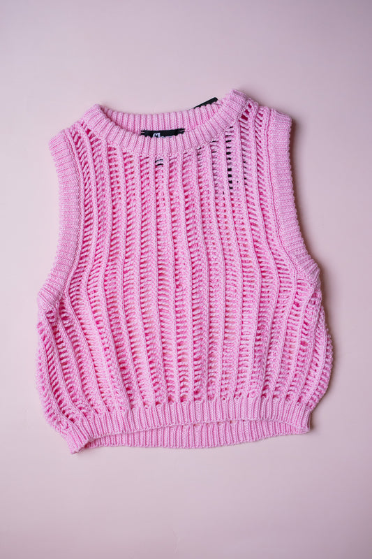 Open Knit Vest | Pink