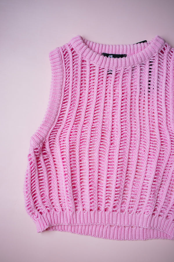 Open Knit Vest | Pink