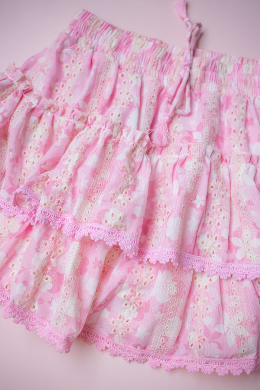 Tiered Smocked Skirt | Pink Floral