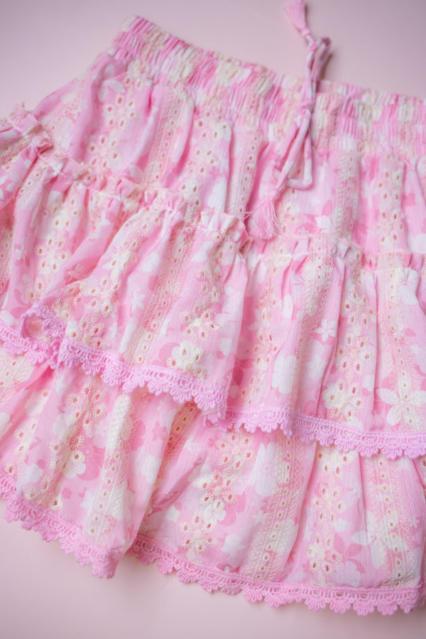 Tiered Smocked Skirt | Pink Floral