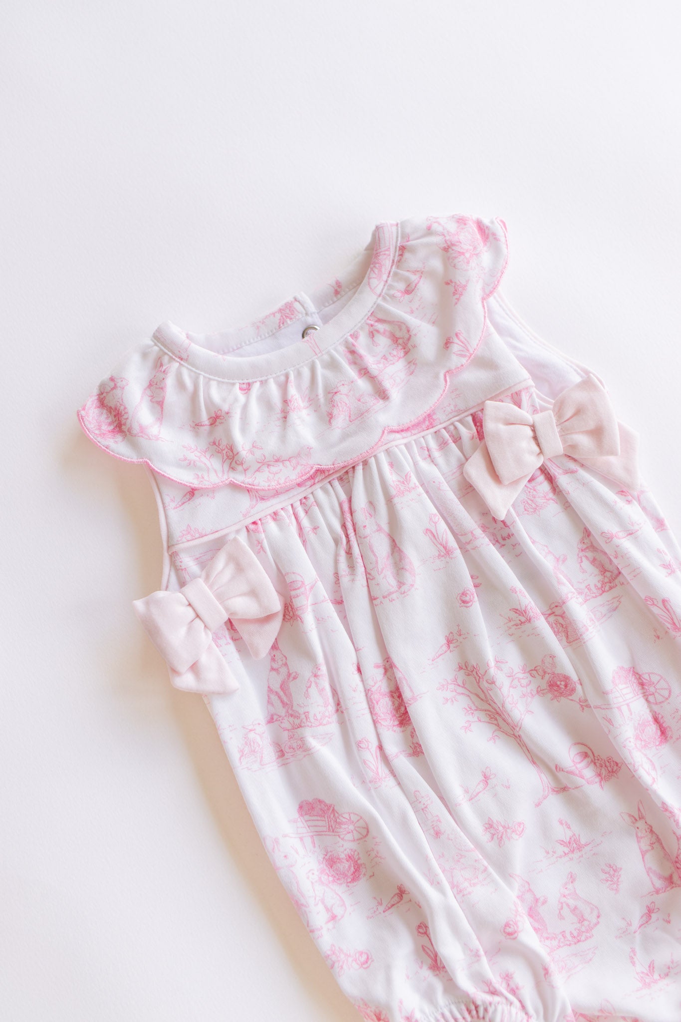 pink toile bunnies bubble, collar and bows