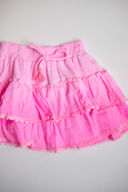 Tiered Eyelet Trim Skirt | Pink Ombre