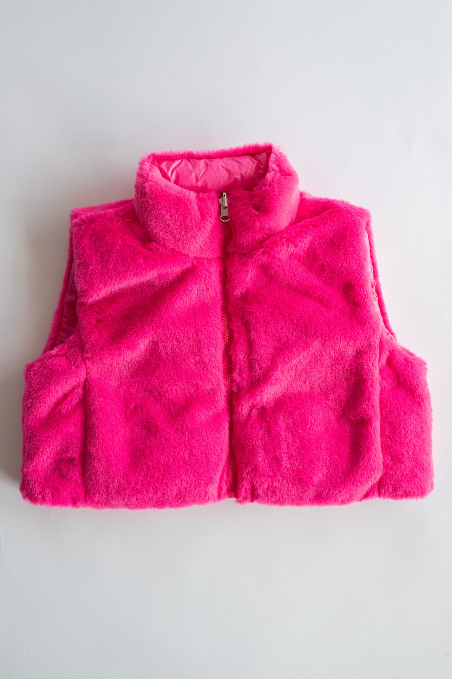 Reversible Fur + Nylon Crop Vest | Hot Pink