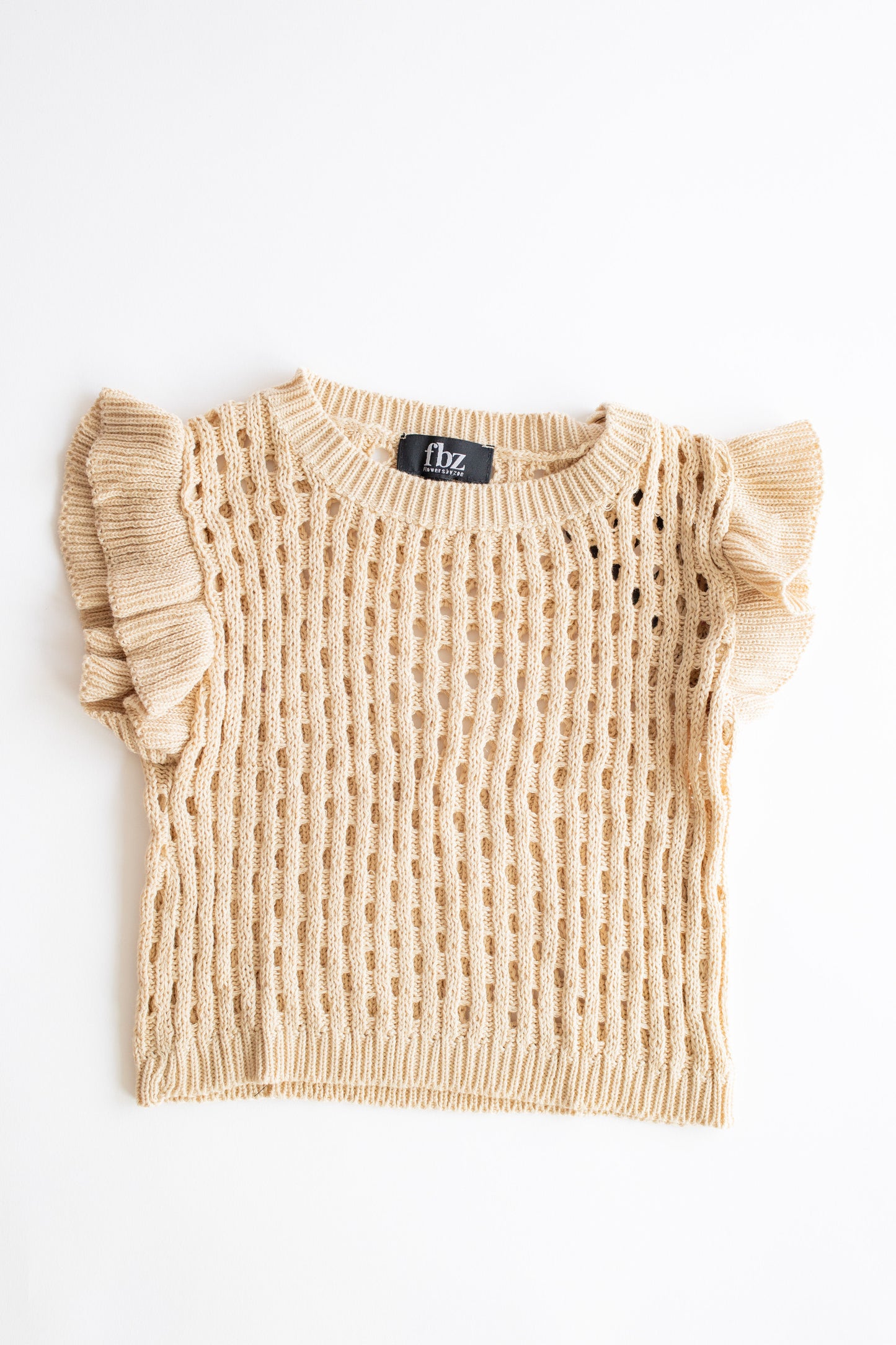 Open Knit Flutter Sleeve Top | Latte