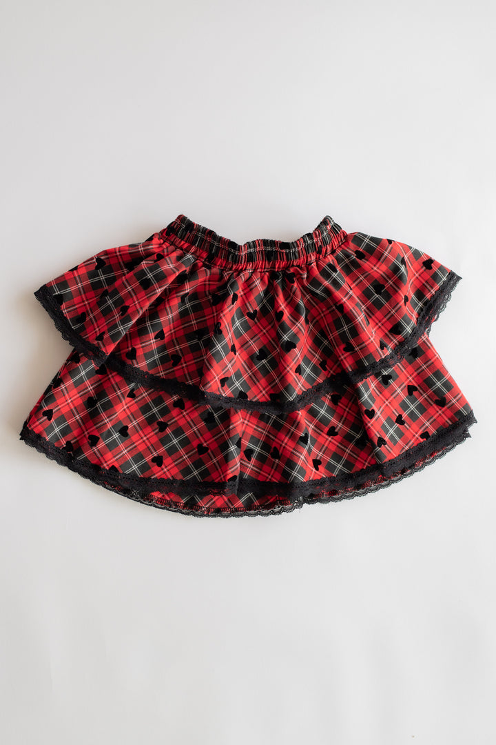 Heart Plaid Skirt | Red + Black