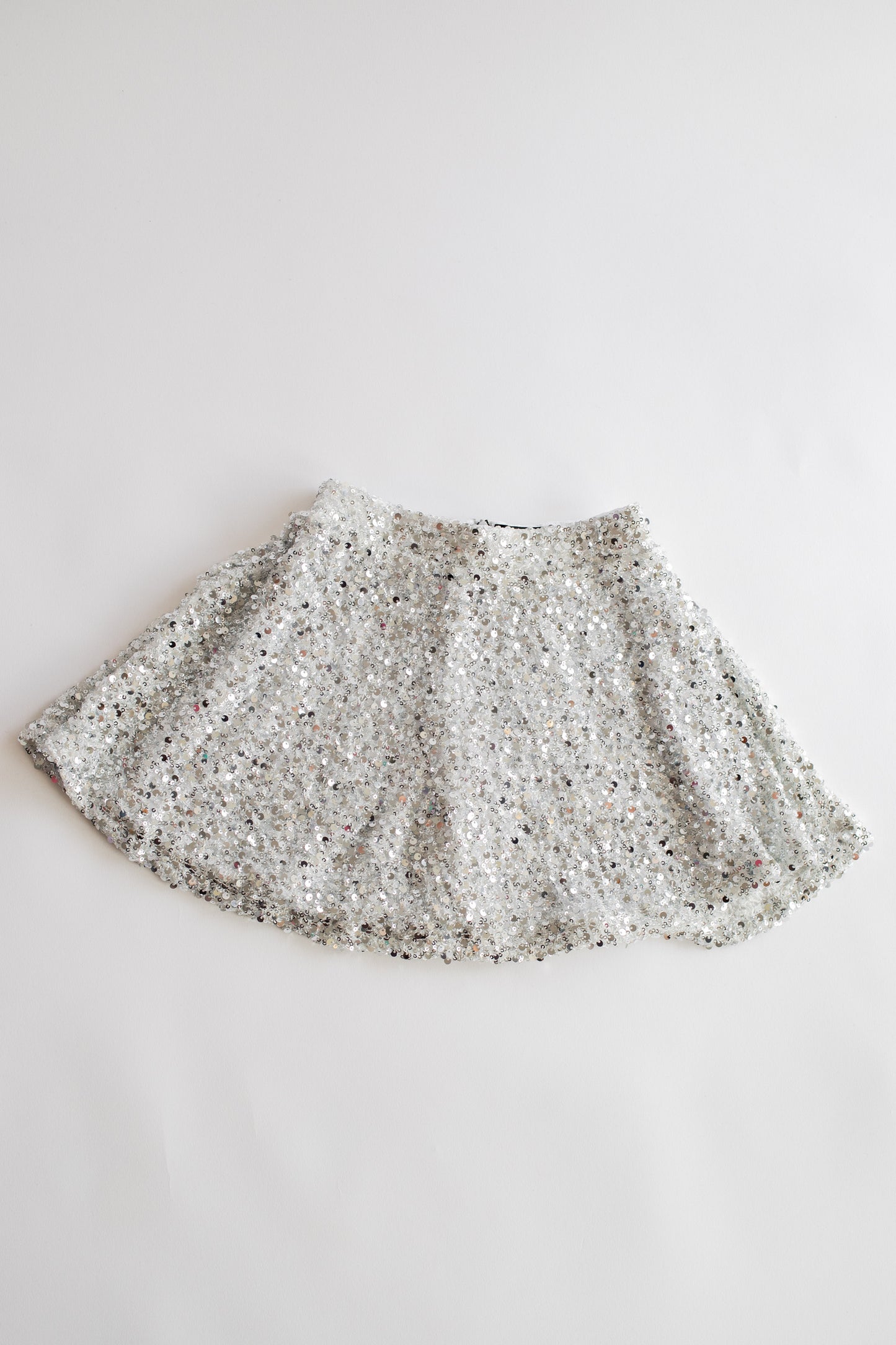 Pleated Sequin Skirt | Silver
