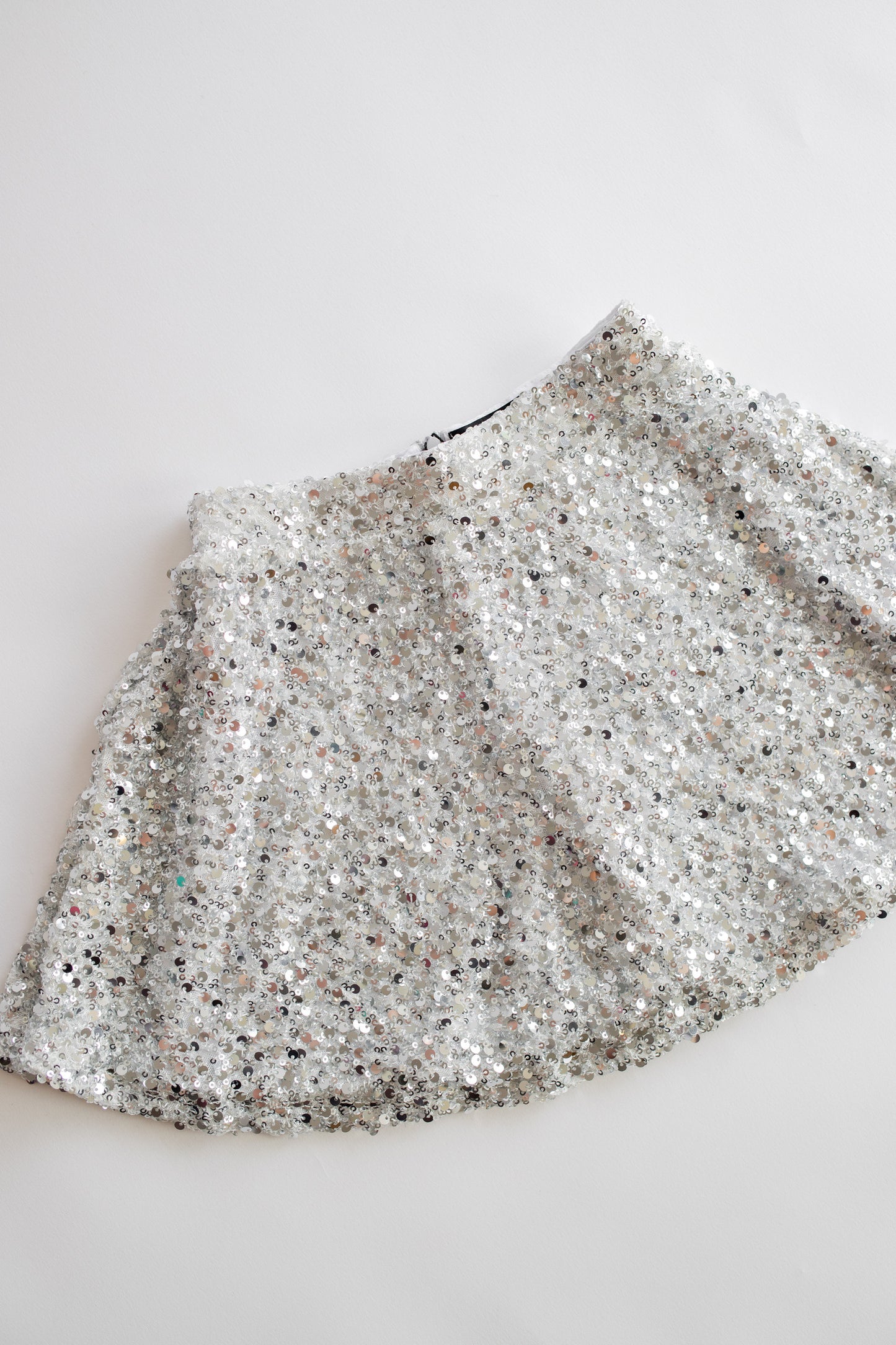 Pleated Sequin Skirt | Silver