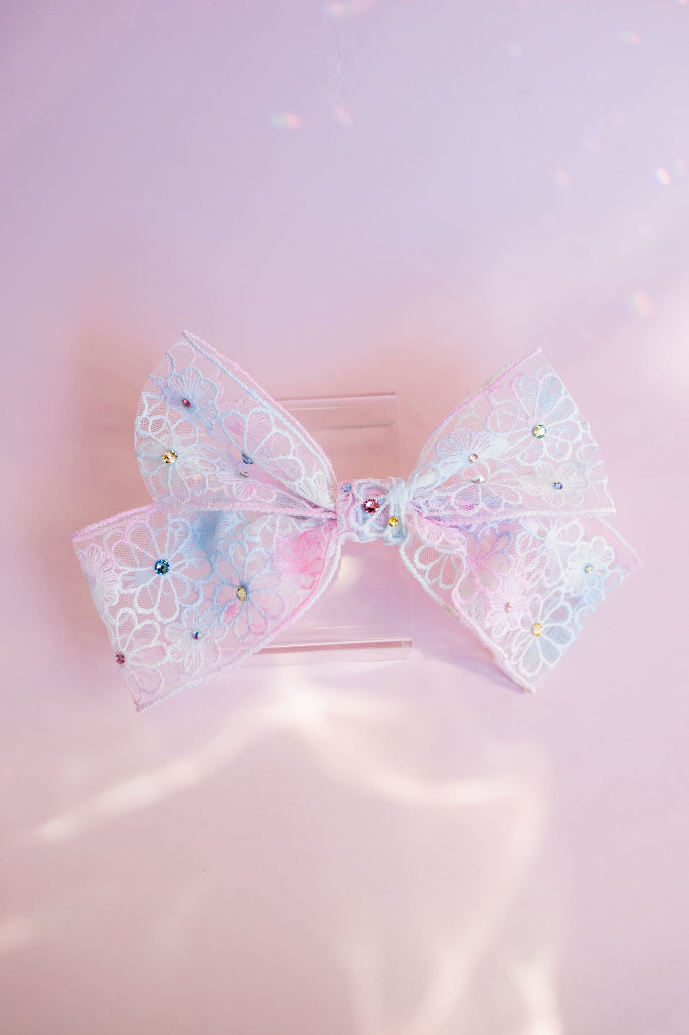 Crystal Lace Hair Bow Clip | Cotton Candy Tie Dye