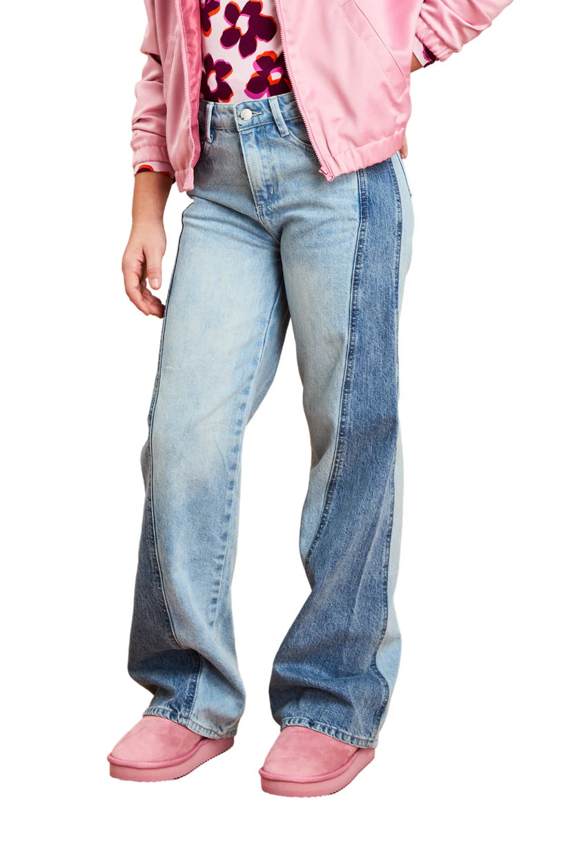 2 Tone Curve Side Panel Wide Leg Jean