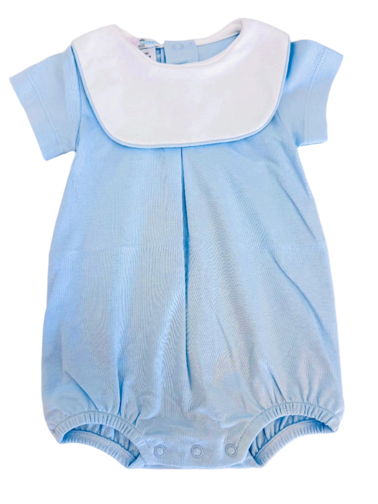 Blue Pima Bib Bubble with White Piping